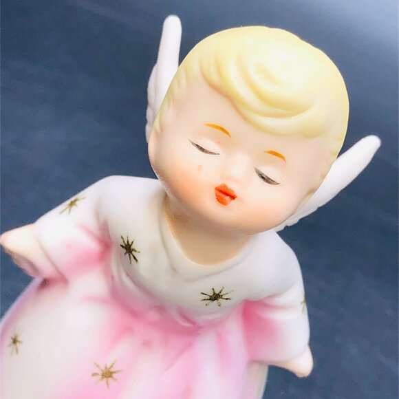 Vintage Schmid Bros Kissing Angel Figurines: 60s Kitsch Christmas Decor - Picture 2 of 11